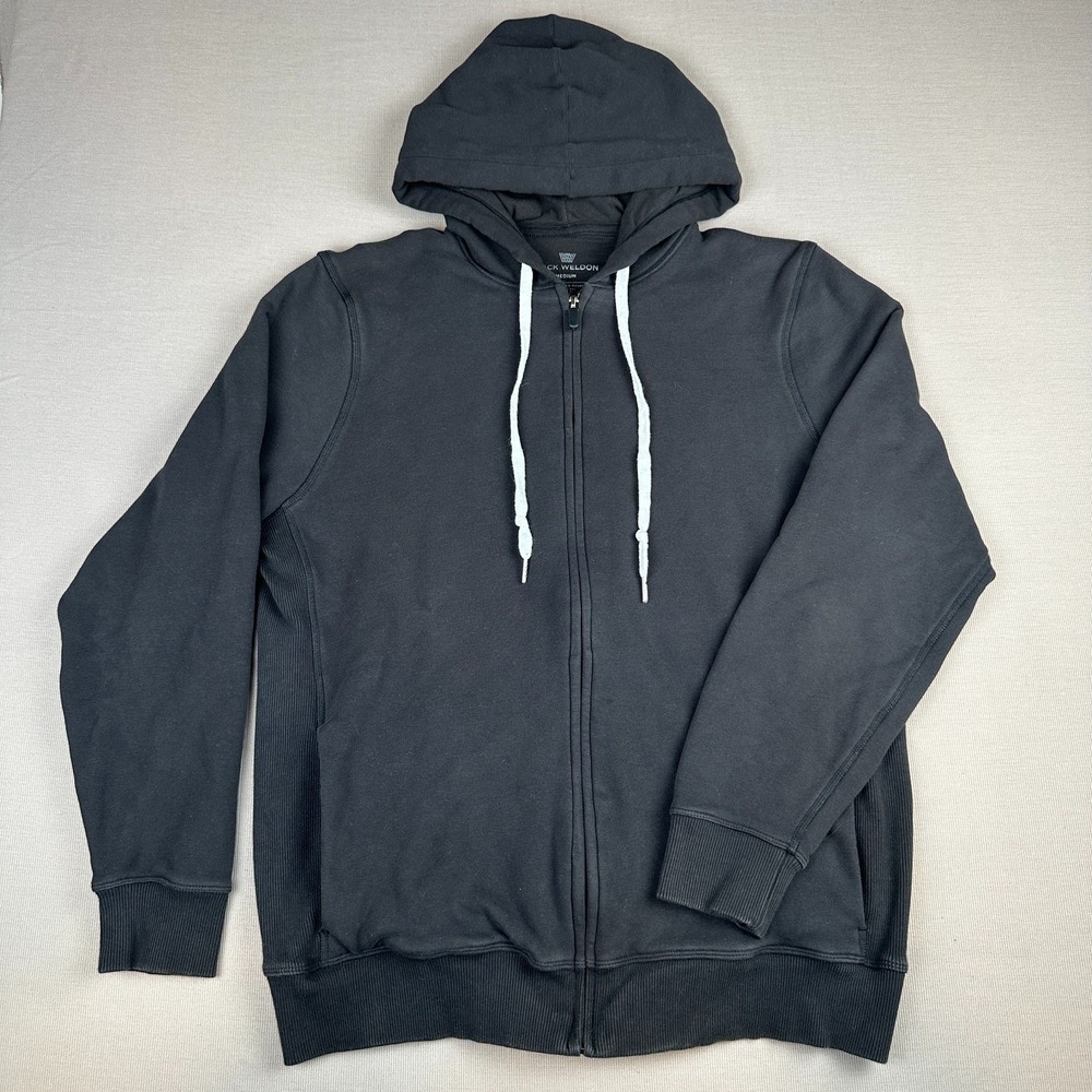 Mack Weldon Ace Full Zip Hoodie Mens Medium Black French Terry Ribbed Panels M